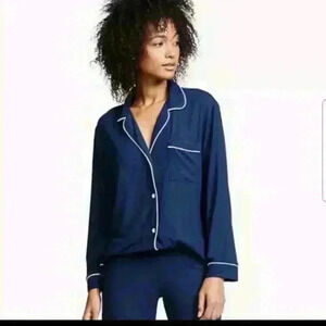 Eberjey Women’s Gisele Blue & White Long Sleeve Pajama Top Soft & Cozy L